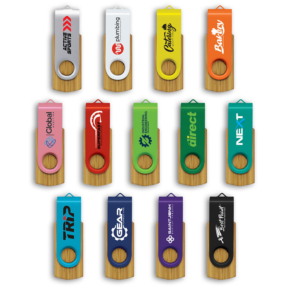 Custom printed bamboo USB drives, can't decide what colour or size, why not  order a mix of colours and GB size!